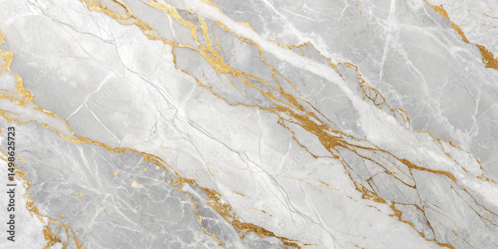 Naklejka premium Luxurious white marble with prominent gold veining. The crisp white background highlights the rich, metallic gold streaks running diagonally