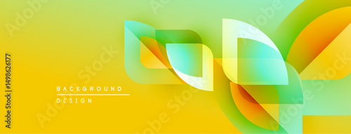 Abstract yellow background features flowing shapes, gradients. Modern design elements create dynamic visual effect. Smooth transitions, vibrant colors.