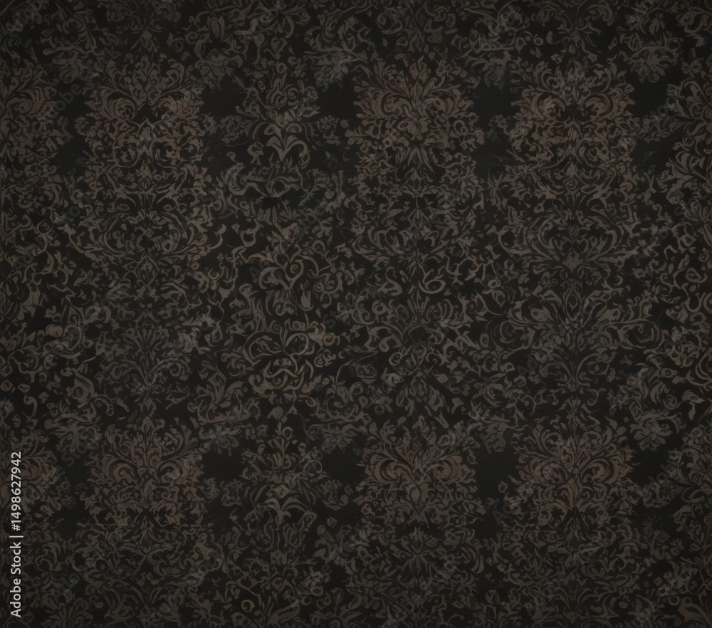 Fototapeta premium Dark, intricate gothic damask wallpaper Seamless pattern, vintage aesthetic , dark background, scroll, illustration