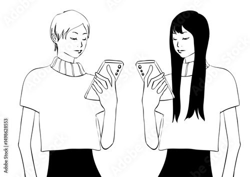 スマホを見る　セット1（黒と白）