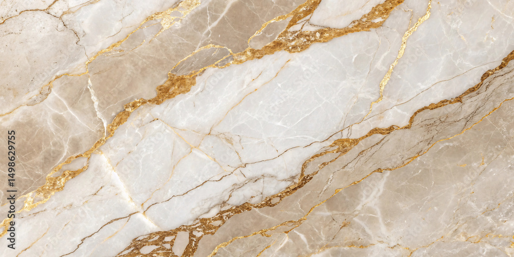 Fototapeta premium Cream-colored marble with delicate gold veining throughout, creating an elegant and subtle natural pattern across the stone