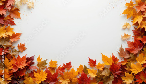 Autumn Leaves Frame on White Background	
