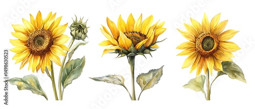 Watercolor sunflowers, nature, summer, floral, design