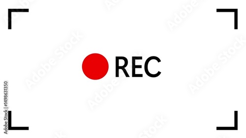 REC Frame Icon Animation with Recording Sign and Button on White Background
