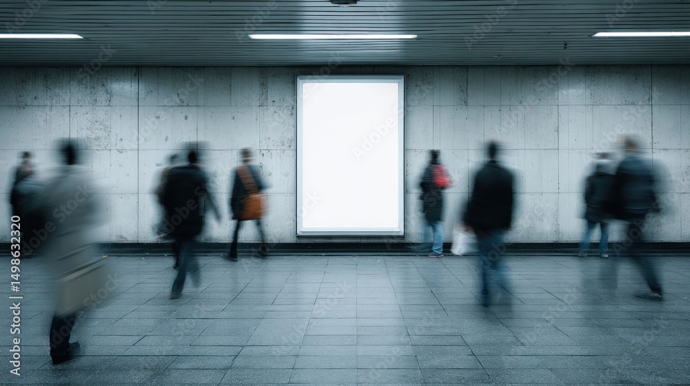 Fototapeta premium Blank Billboard in Motion Blur Subway