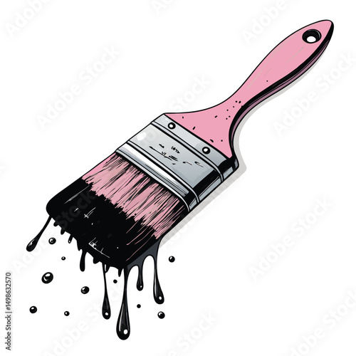 A broken pastel paintbrush, cracked and leaking black ink, forming a stylized Pi symbol.  High detail, surreal, artistic.