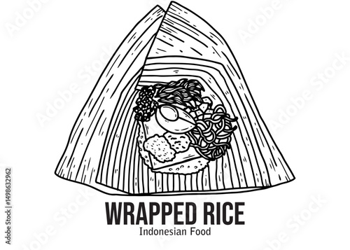 vector illustration of a sketch of a hand drawn sketch of a Nasi Bungkus