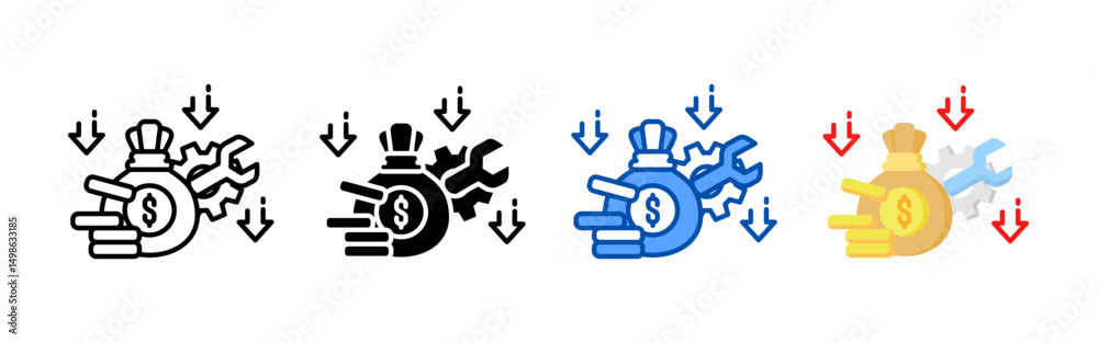 Reduce cost icon set bundle. Multi style icon collection perfect for websites, apps, and presentations. Simple vector icon collection Reduce cost icon set bundle. Multi style icon collection perfect for websites, apps, and presentations. Simple vector icon collection