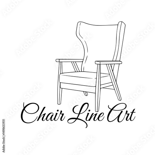 Elegant Line Illustration of a Tall High-Backed Armchair for Interior Decor