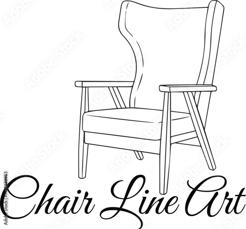 Elegant Line Illustration of a Tall High-Backed Armchair for Interior Decor