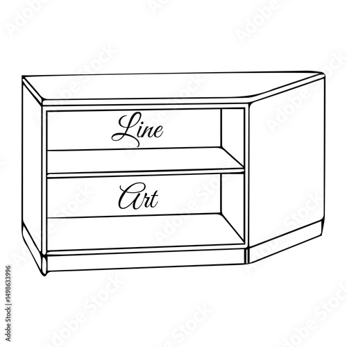 Simple Line Illustration of a Corner Shelf Unit with Two Shelves