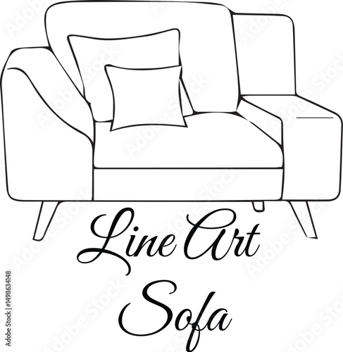 Minimal Line Illustration of a Comfortable Sofa with Two Pillows for Living Room Design