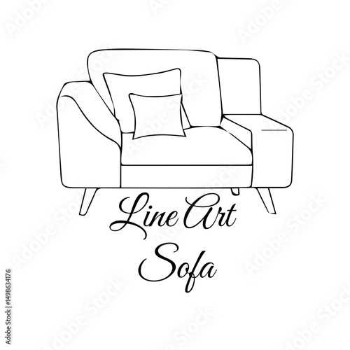 Minimal Line Illustration of a Comfortable Sofa with Two Pillows for Living Room Design