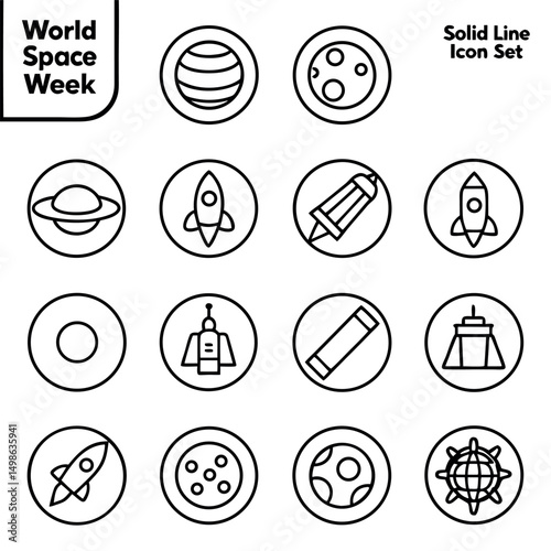 Set of space icon vector illustration in outline style for for web, landing page, stickers, and background