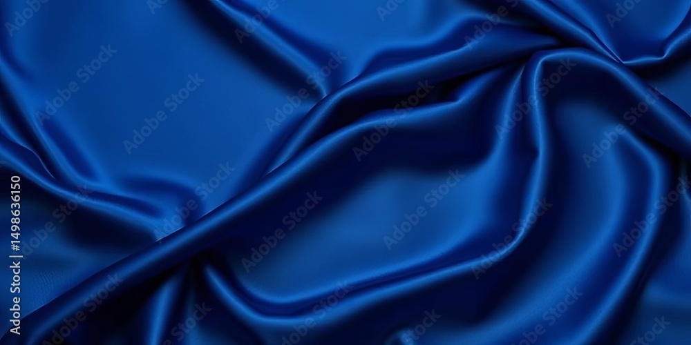 Obraz premium Elegant navy blue silk satin fabric, wavy folds, shiny surface, blank space, curve, subtle