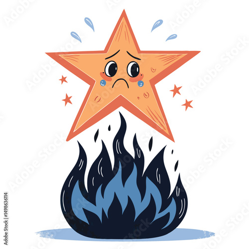 Pastel drawing of a teardrop-shaped star weeping over a black flame, floating in darkness; ethereal and melancholic.