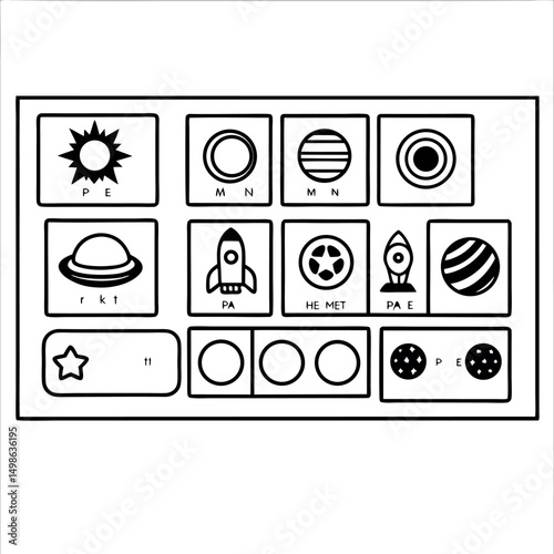 Set of space icon vector illustration in outline style for for web, landing page, stickers, and background