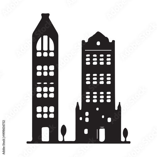 Classic Building Illustration with Arch and Window Urban Style Design