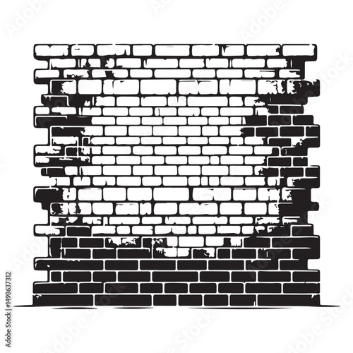 Ruinous Old Brick Wall Vector Silhouette Illustration for Graphics