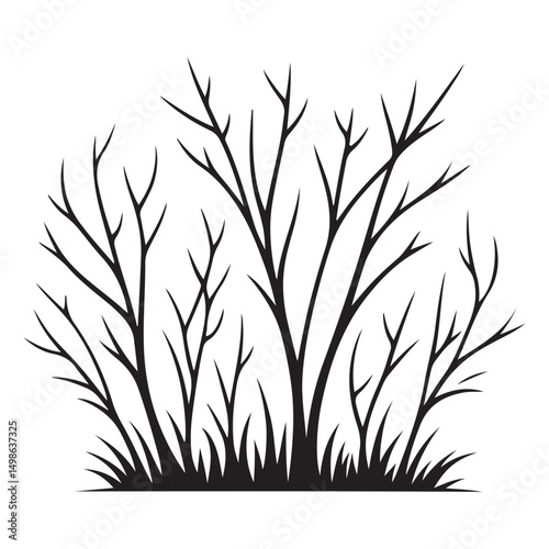 Bare Branches with Grass Vector Graphic Illustration for Design