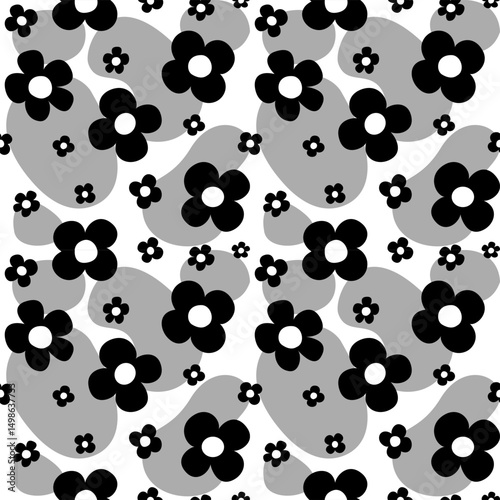 Black flower with grey bubble on white background, design of flower seamless pattern collection.