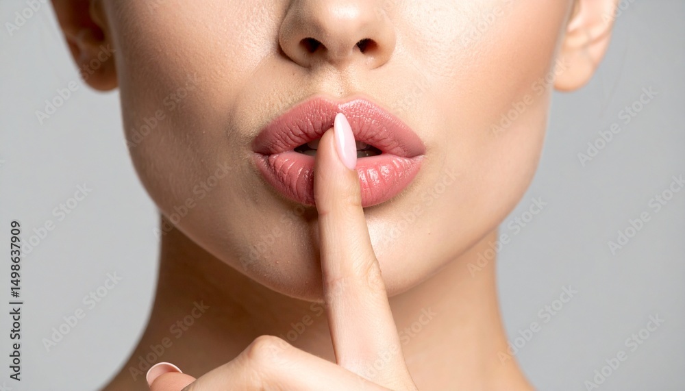 Close up of a woman make a shush silent gesture without show whole face. Close up of a woman make a shush silent gesture without show whole face.