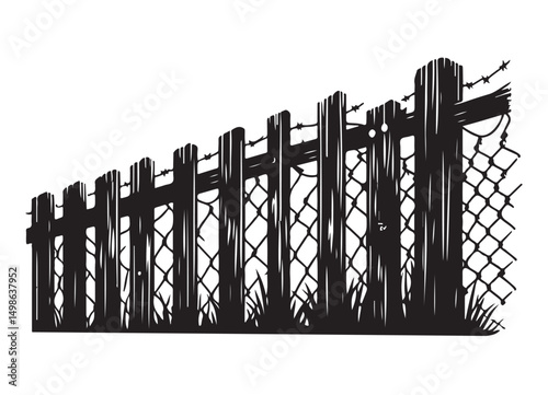 Barbed Wire Fence Silhouette Vector Illustration for Security Needs