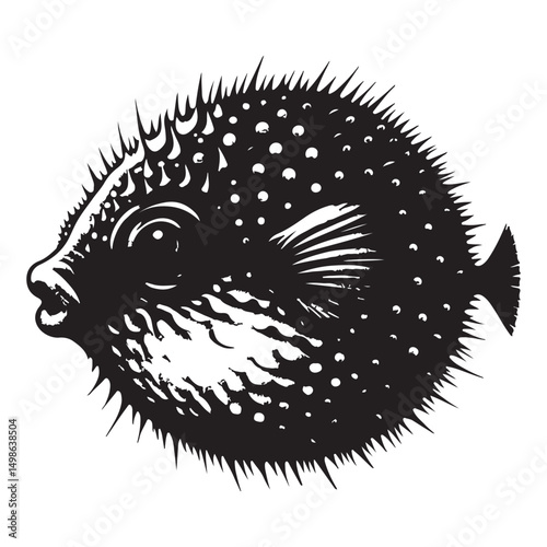 Puffer Fish Vector Silhouette Graphic Illustration Aquatic Life
