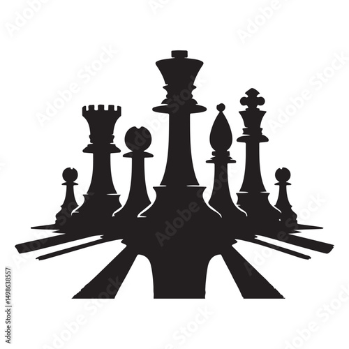 Chess Pieces Vector Silhouette Illustration Set Strategy Game