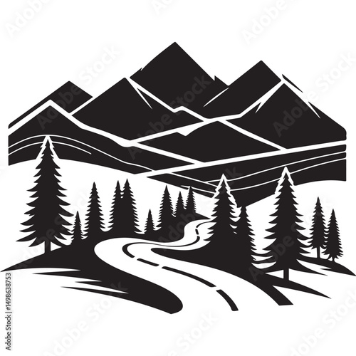 Mountain Road Silhouette Vector Illustration for Adventure and Travel
