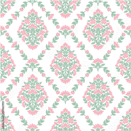 Boho Floral repeat pattern, Block print , Flower damask, floral vector file, ogee pattern, global print, seamless floral