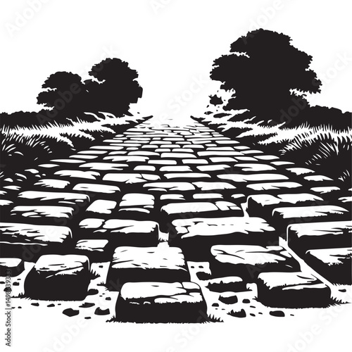 Stone Path Illustration Leads to a Tranquil Nature Escape