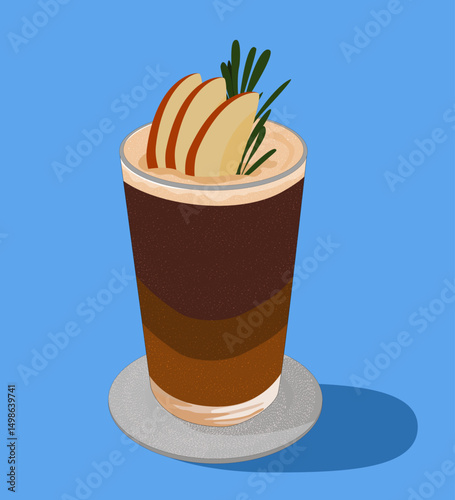 Apple cold brew coffee on a blue background, design of apple coffee collection.