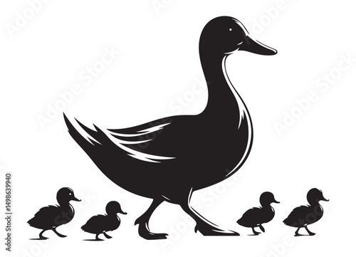 Silhouette of Duck Family Vector Illustration Graphic Design