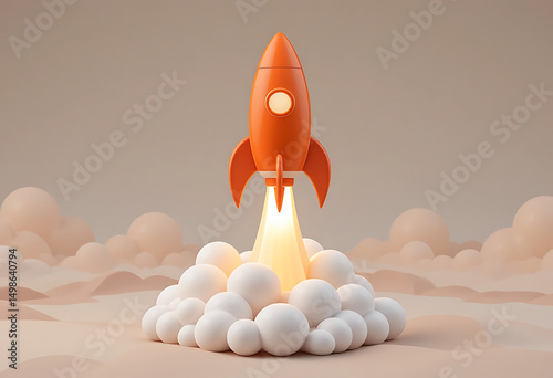 Rocket Red launching from laptop with dramatic smoke for start-up business success photo