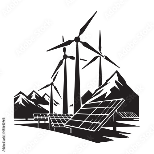 Wind turbines and solar panels alternative energy source vector for environmental