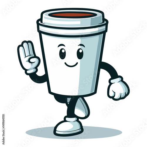 Animated Coffee Cup with Karate Pose Vector Illustration