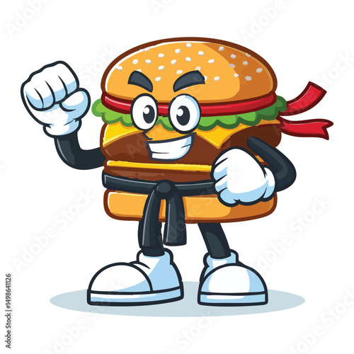 Hamburger Karate Master Cartoon Character Vector Illustration