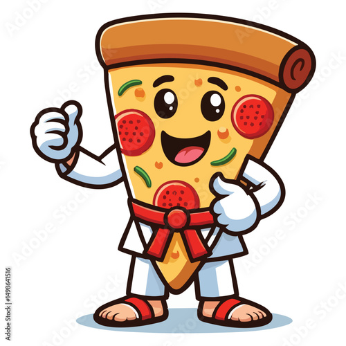 Awesome Pizza Slice Karate Master Giving Thumbs Up Illustration