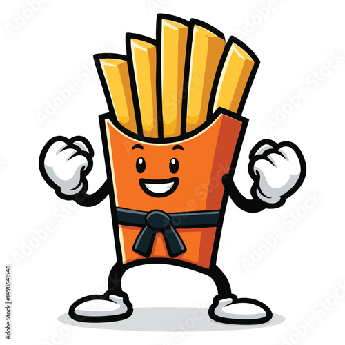 Powerful French Fries Karate Master Ready to Fight Illustration