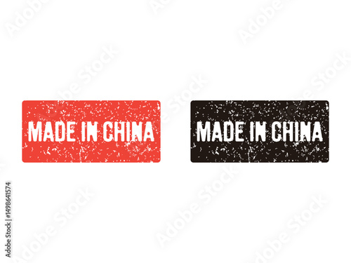 made in china rubber stamp, vintage, grunge, misprinted or eroded tag, isolated on transparent background