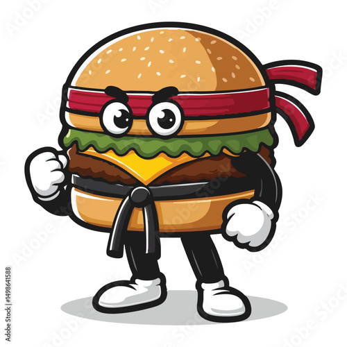 Strong Hamburger Karate Master with Menacing Look Vector Illustration