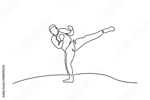 Continuous one line drawing martial arts kick boxer