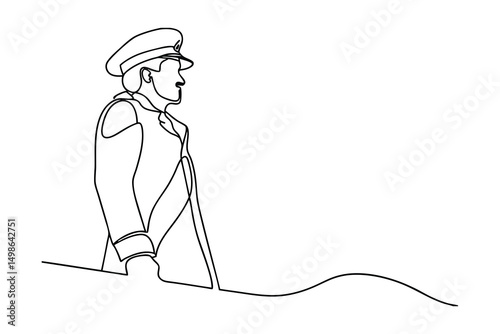 Continuous one line drawing military officer profile
