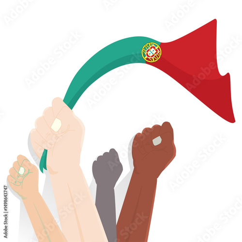United Hands Holding Portugal Flag for Freedom and Unity