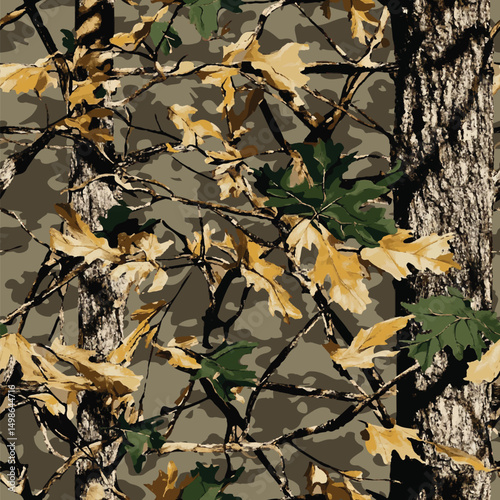 Vector camouflage pattern. Hunting camouflage background. Abstract camouflage. Digital camo. Seamless pattern. Real tree hunting camouflage texture for military and hunting. Forest background. Jungle