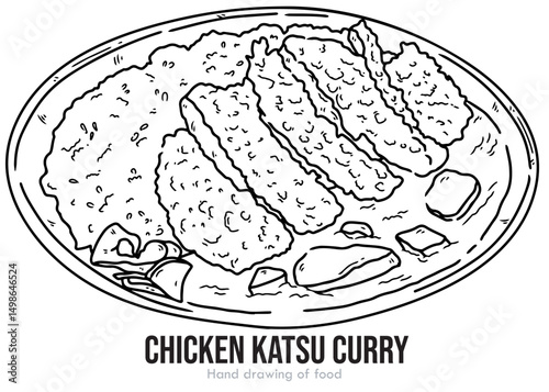 hand drawn vector illustration of an chicken katsu curry.