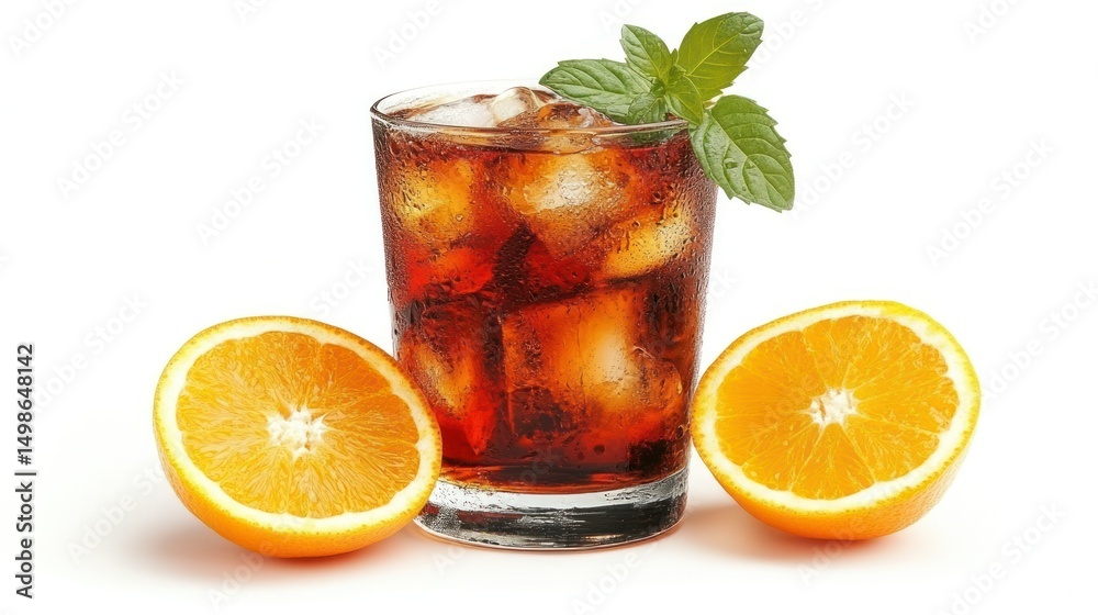 Refreshing iced beverage with oranges and mint Refreshing iced beverage with oranges and mint