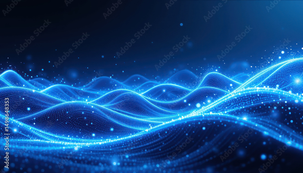 Fototapeta premium Blue Digital Grid Abstract Background with Glowing Light Technology Concept 