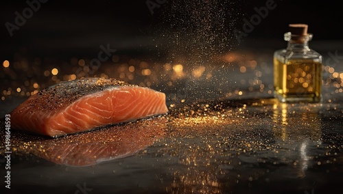 Fresh salmon fillet, seasoned and ready to cook